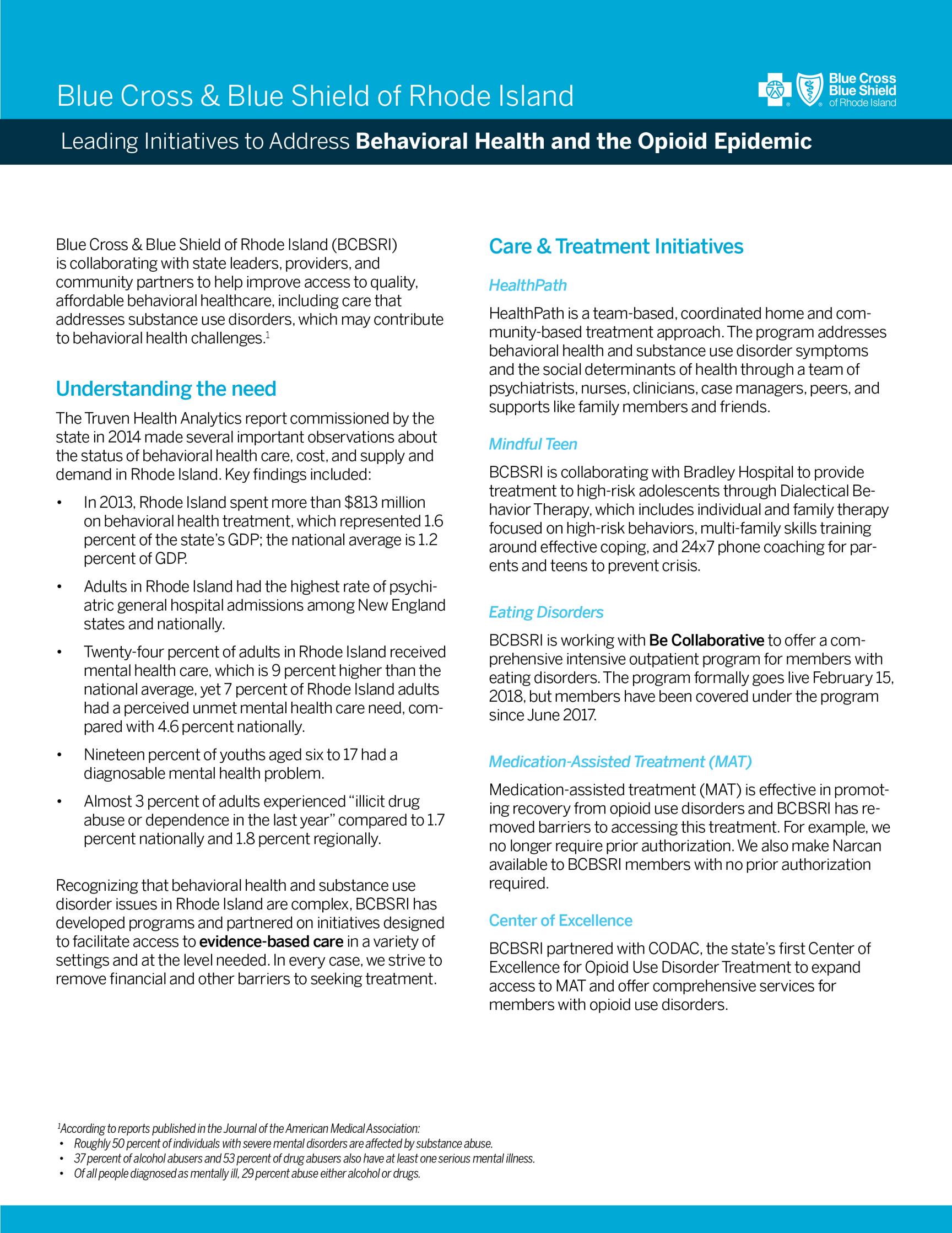 Leading Initiatives to Address Behavioral Health and the Opioid